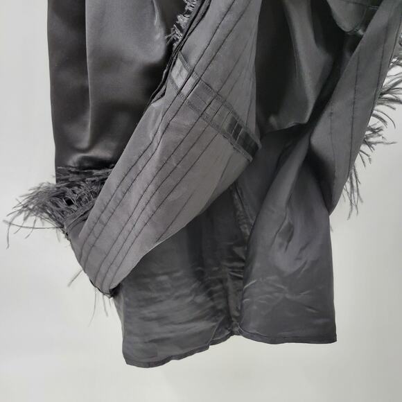 Max and Cleo Maralin Satin Dress Womens 12 Black Feathers Holiday Cocktail - Picture 12 of 16